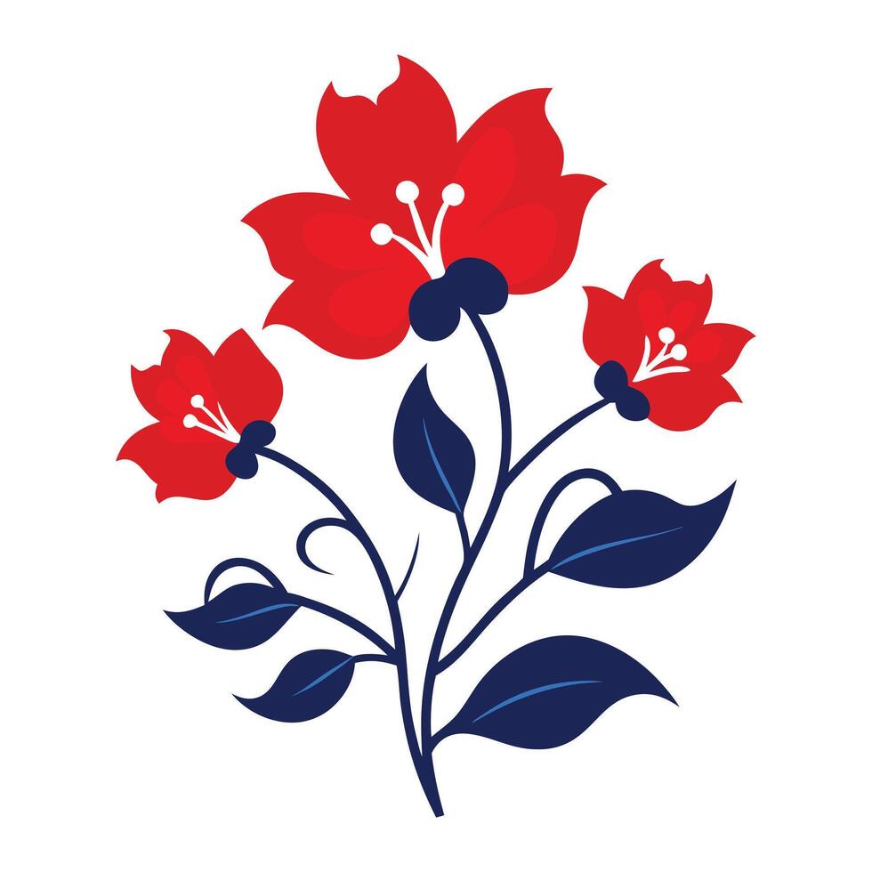 red flowers with leaves on a white background vector