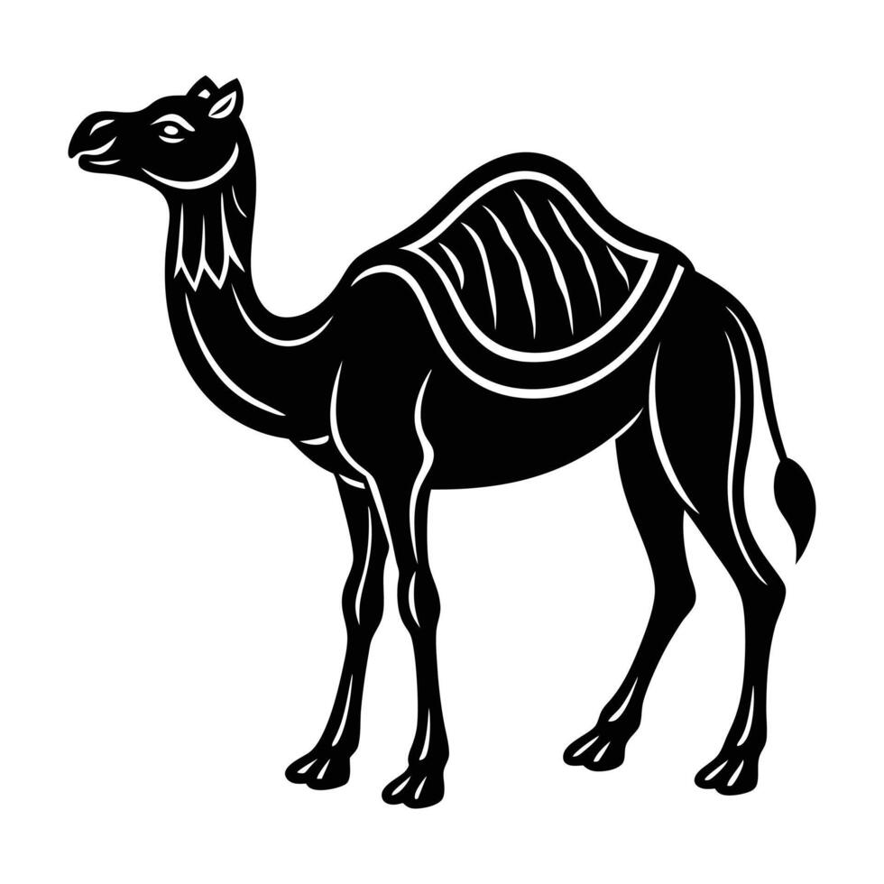 a black and white camel silhouette on a white background vector
