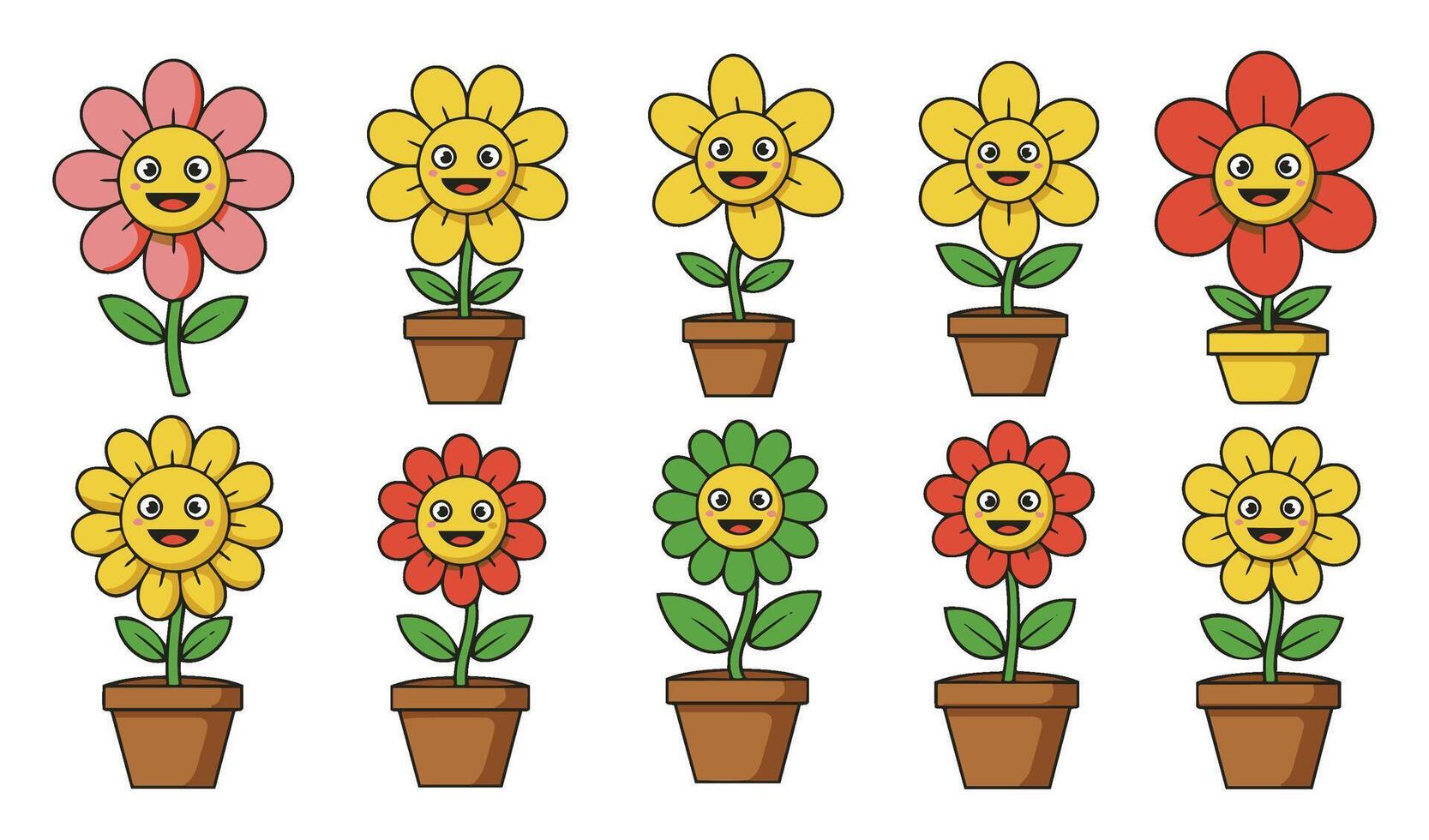 Creative and Aesthetic Illustration of a Smiling Flower in a Pot Set for Home Decor and Artistic Projects vector