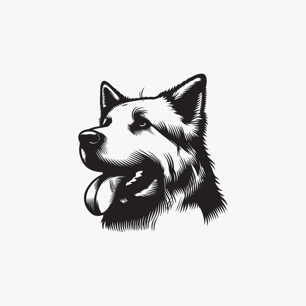 A black and white drawing of a dog's head vector