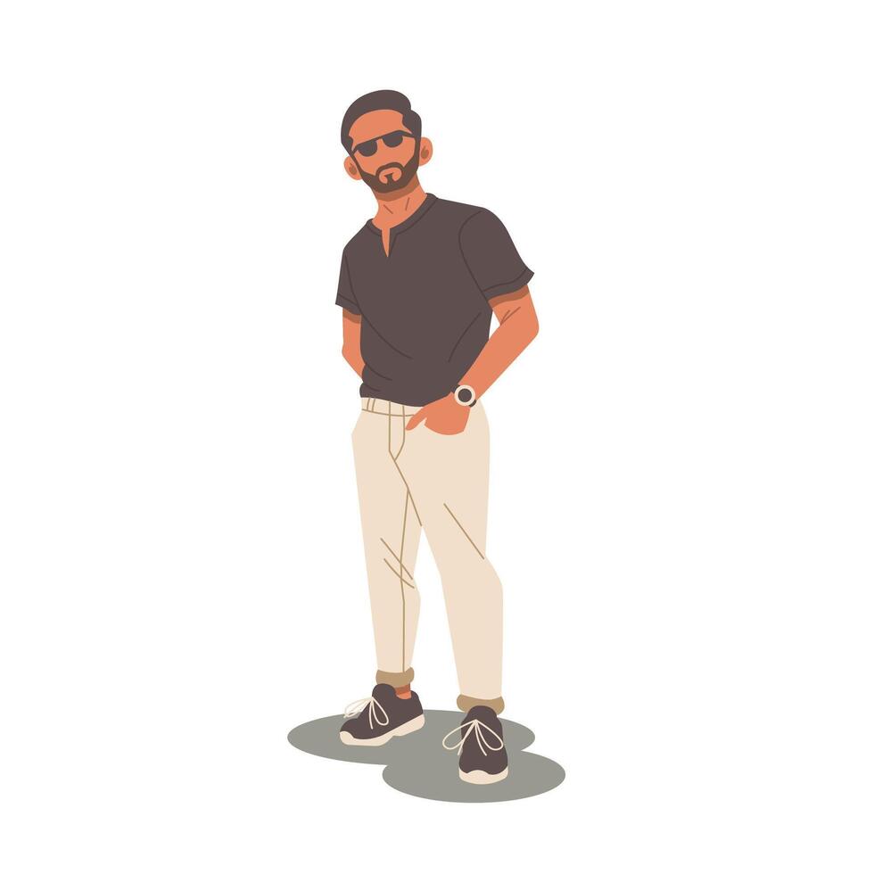 portrait of handsome man in stylish outfits standing flat design vector