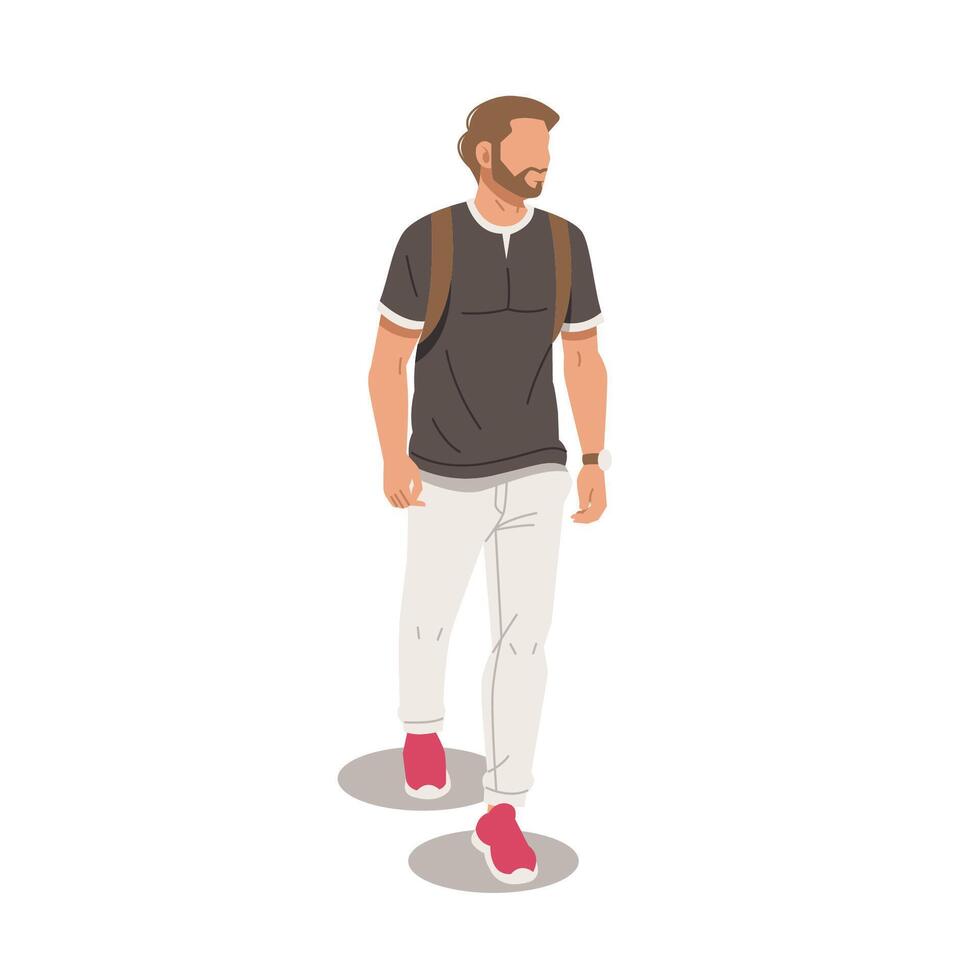 portrait of college student walking with stylish outfits flat design illustration vector