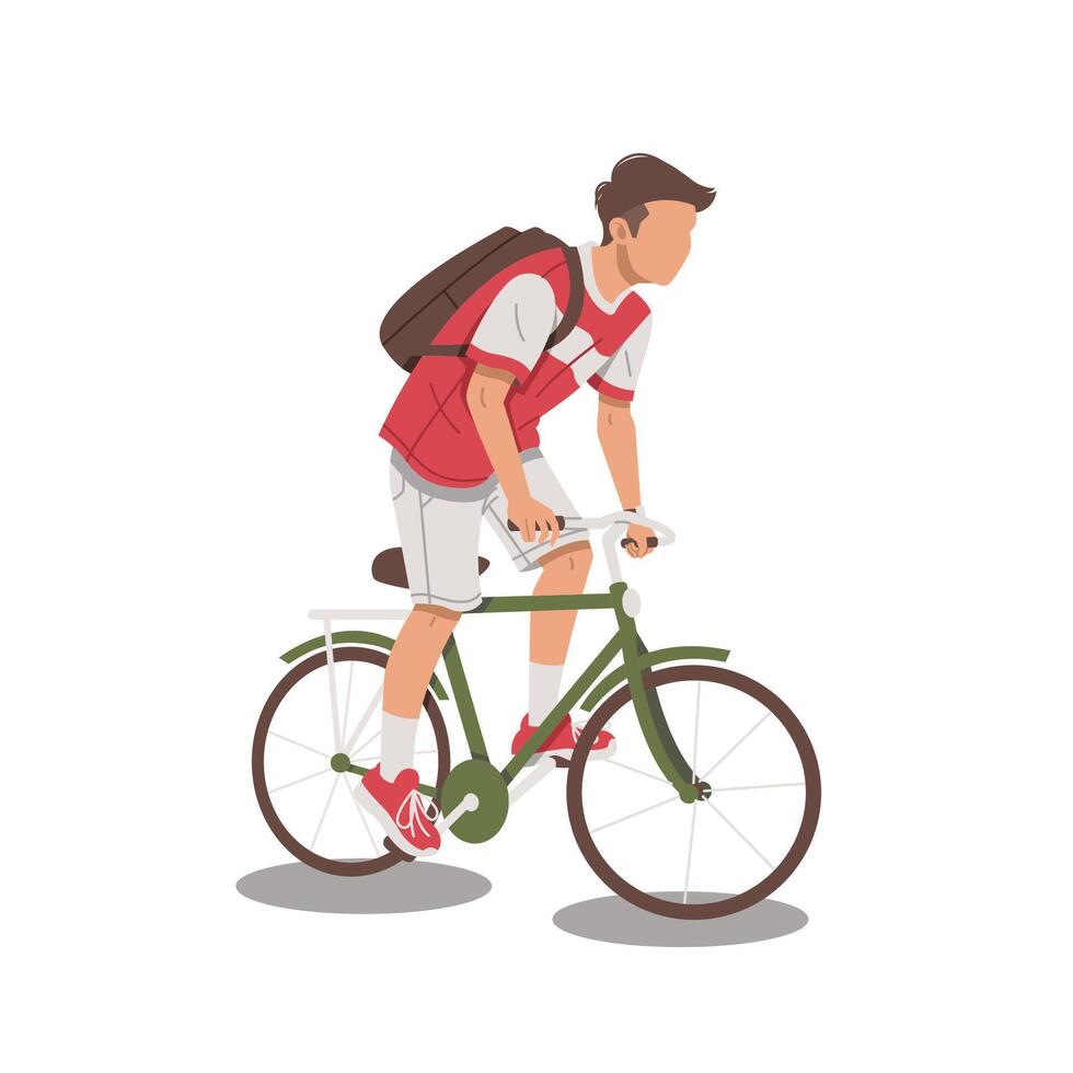 portrait of boy student use bike flat design illustration vector