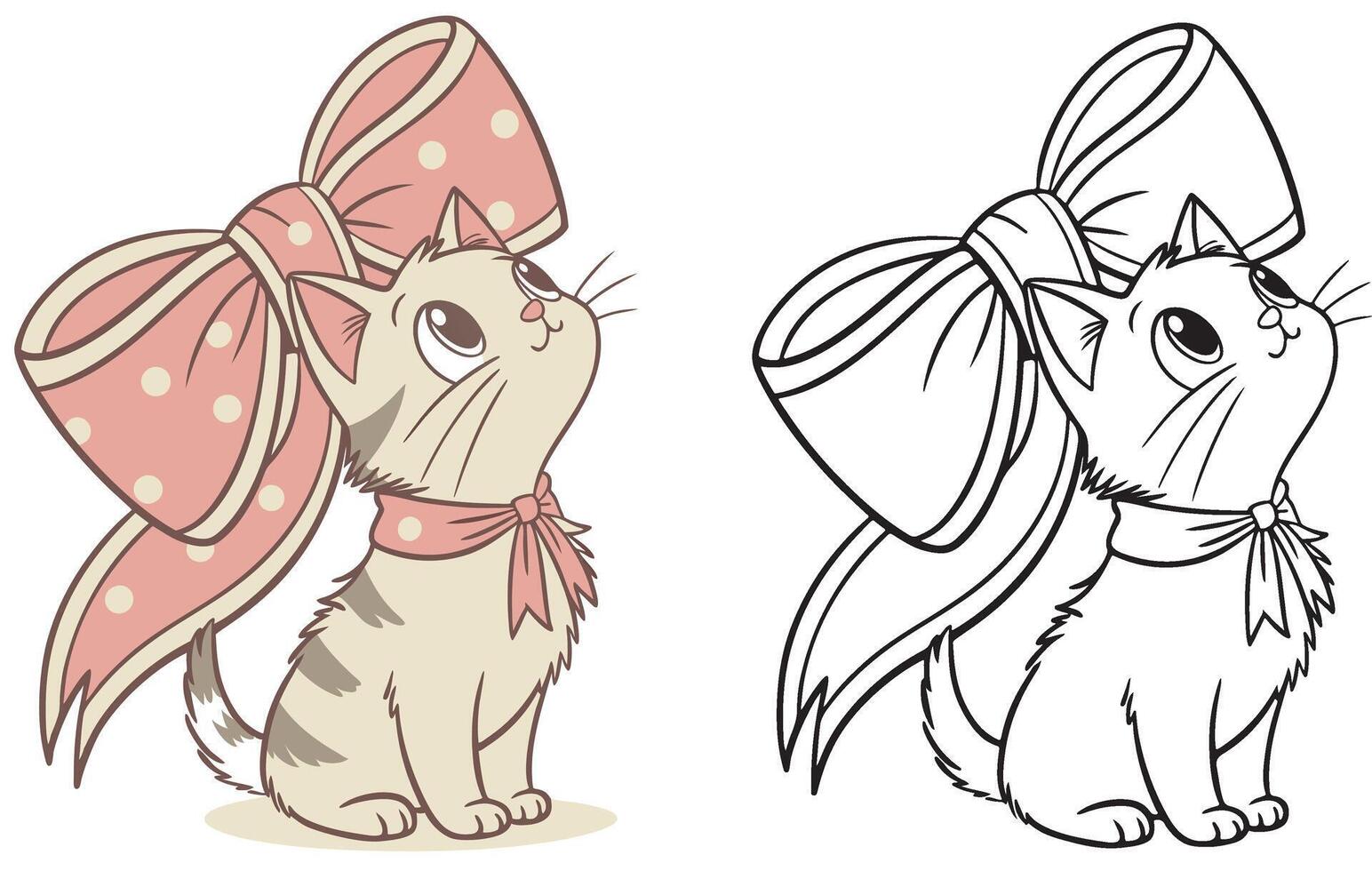 stylish kitten wearing a giant ribbon bow around its neck vector