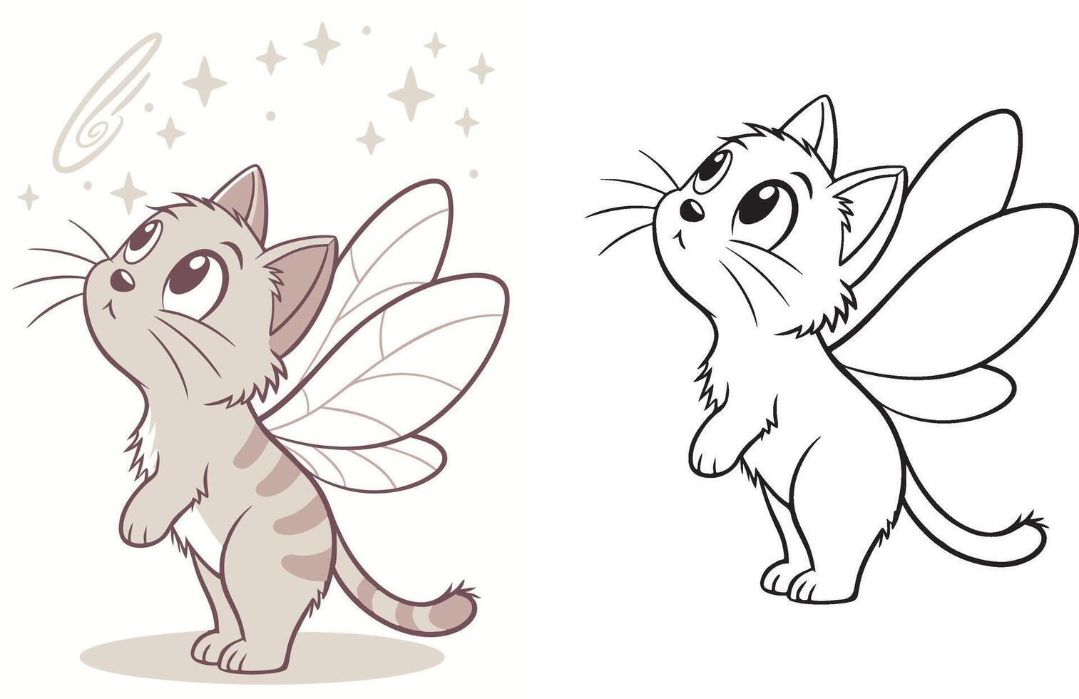 A magical kitten with tiny fairy wings, flying among sparkles vector