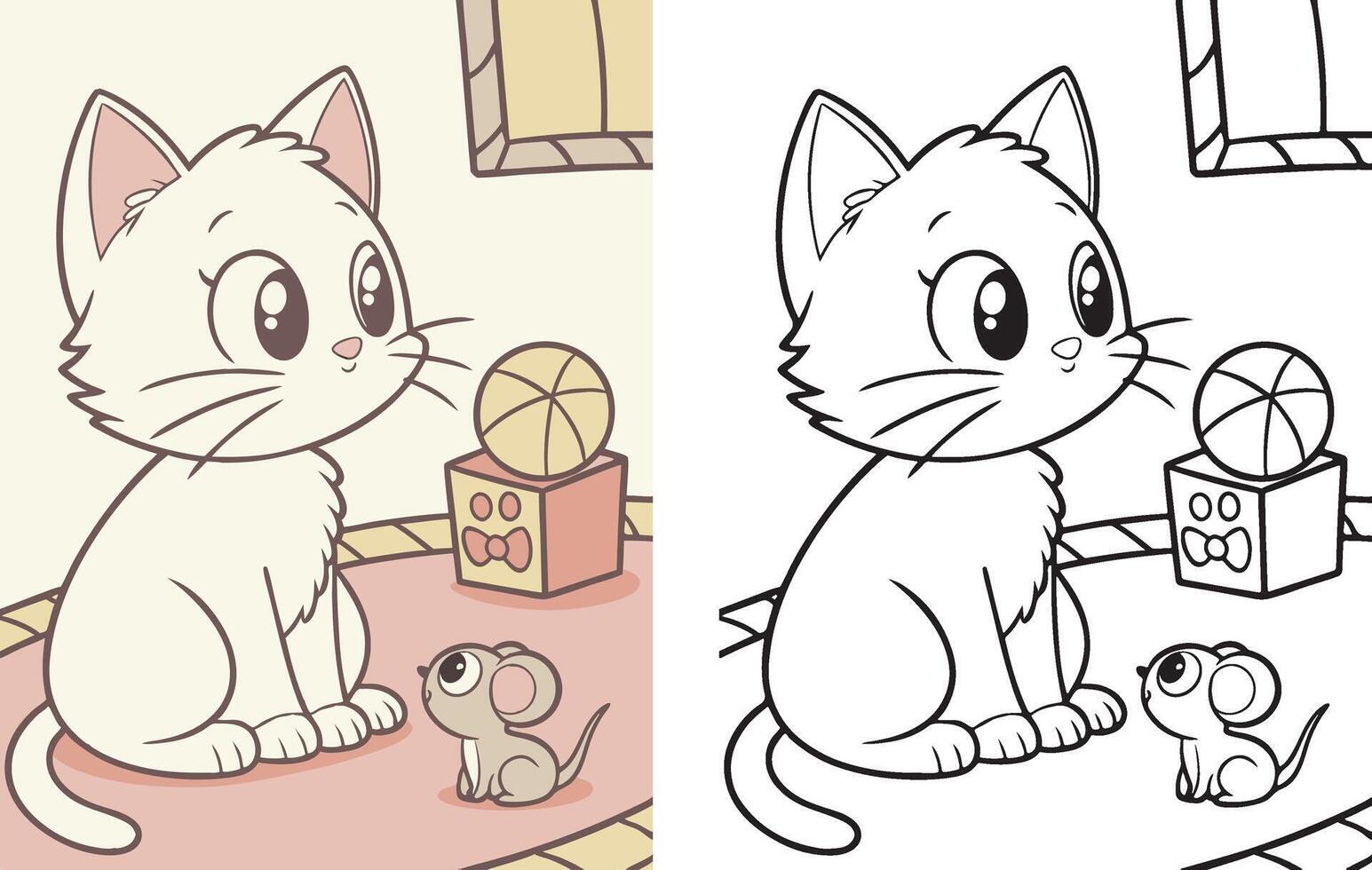 WeA kitten and a small mouse sitting together peacefully vector