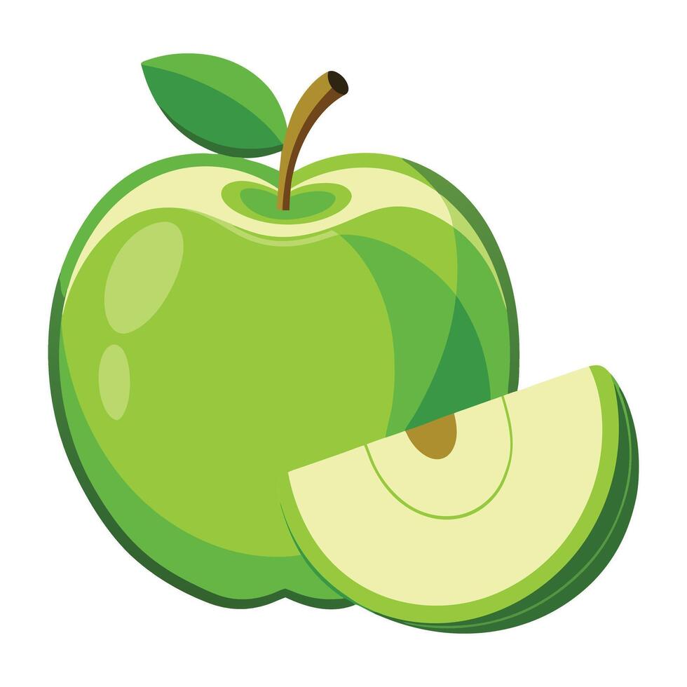 green apple with slice illustration vector