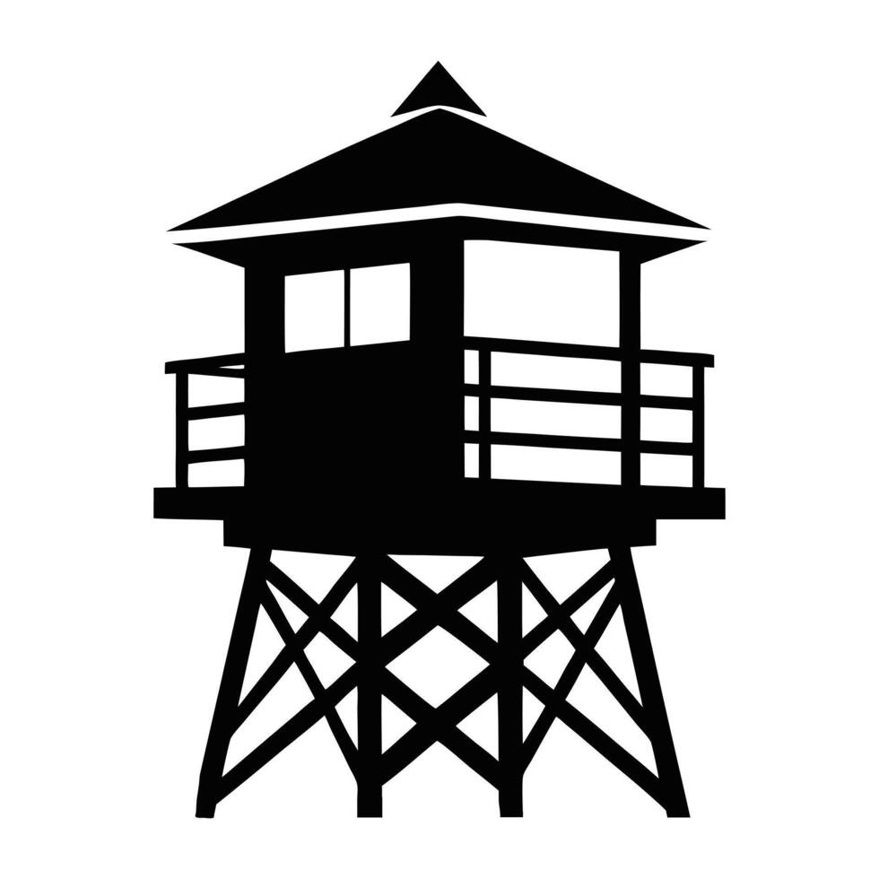 a black and white silhouette of a guard tower vector