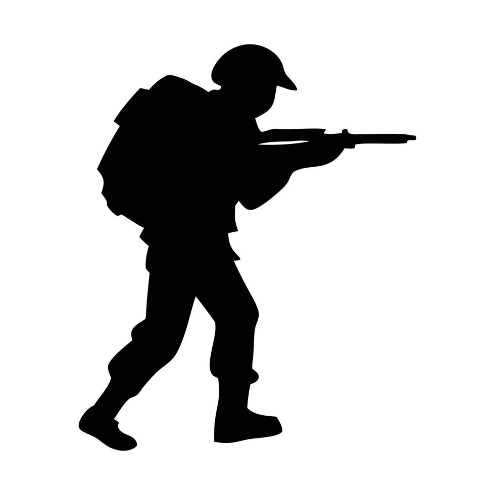 soldier silhouette with rifle on white background vector