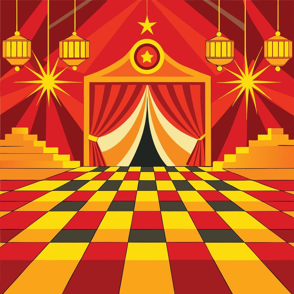 a circus tent with a red and yellow checkered floor vector