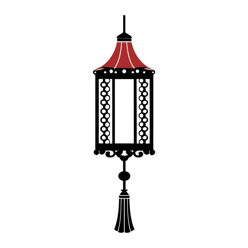 a black and red lantern with a red tassel vector