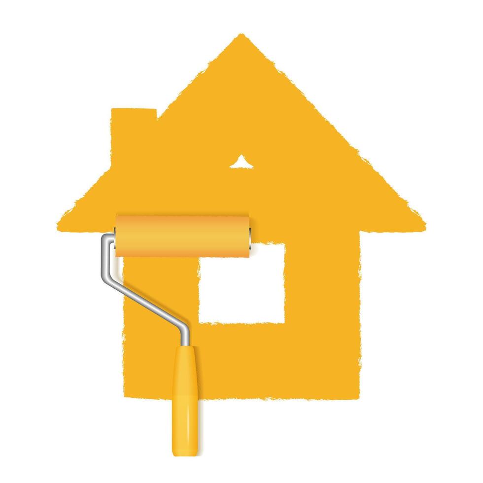 Orange roller painting house vector