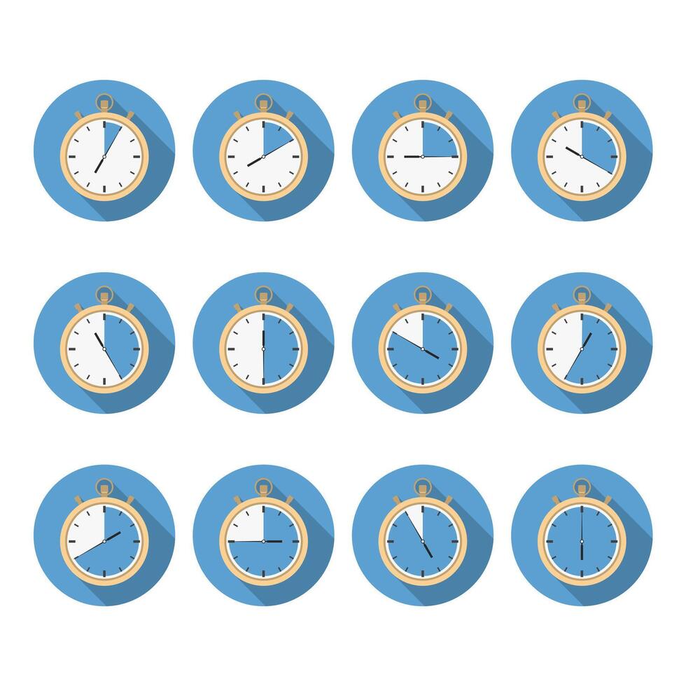 Stopwatch with different time, flat design icons vector