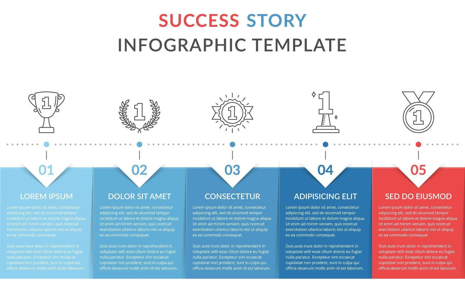 Success story with line icons, timeline infographics template vector