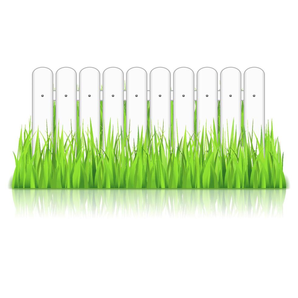 White fence in grass, isolated on white background vector