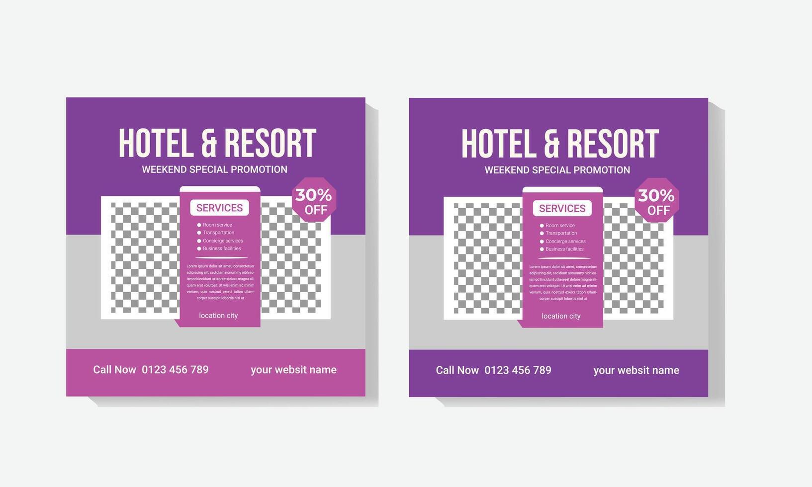hotel and resort social media post design template vector