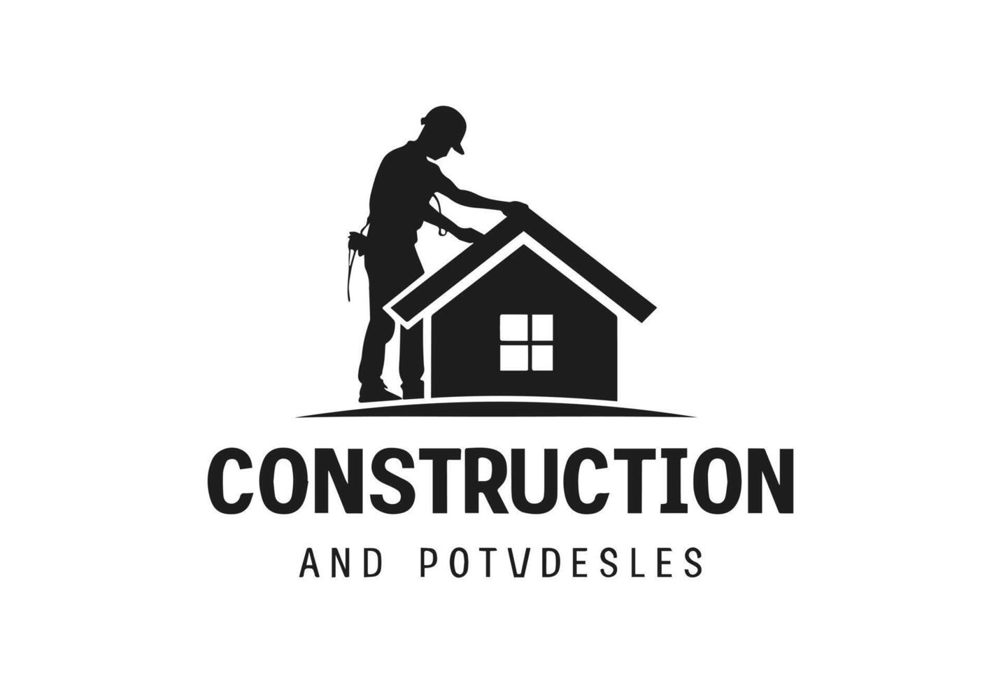 Construction Logo - Builder and House Silhouette vector