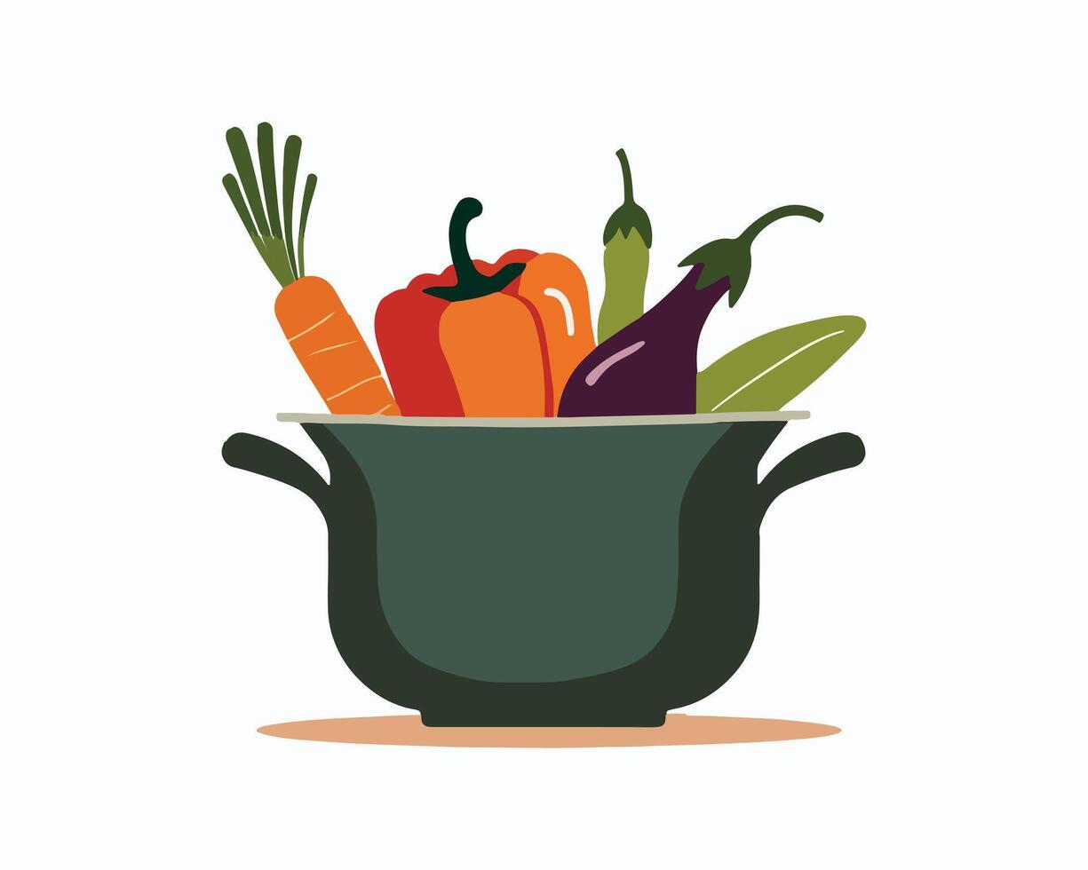 Fresh Vegetables in Cooking Pot Illustration vector
