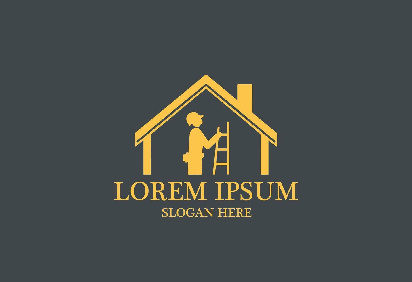 Home Renovation and Construction Logo with Worker Silhouette vector