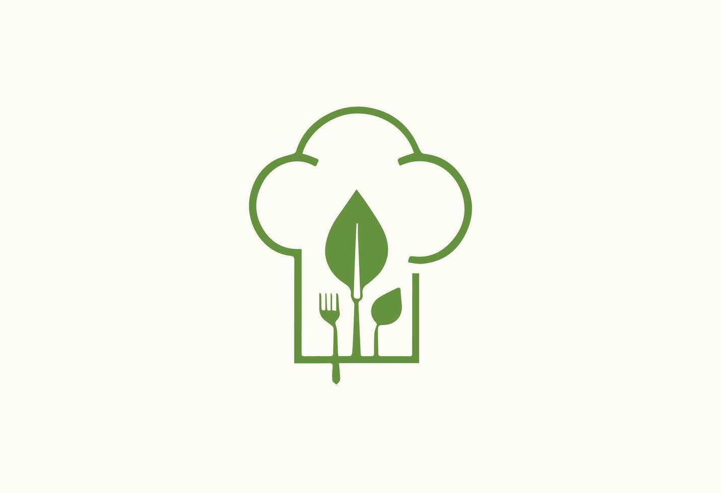 Eco-Friendly Chef Logo with Leaf and Kitchen Elements vector