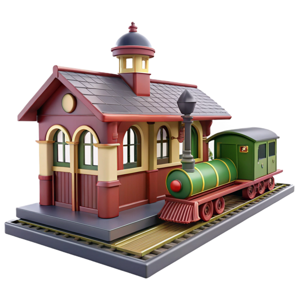 vibrant abstract vibrant modern extraordinary rustic Charming 3D Render Train Station Illustration high resolution genuine premium png