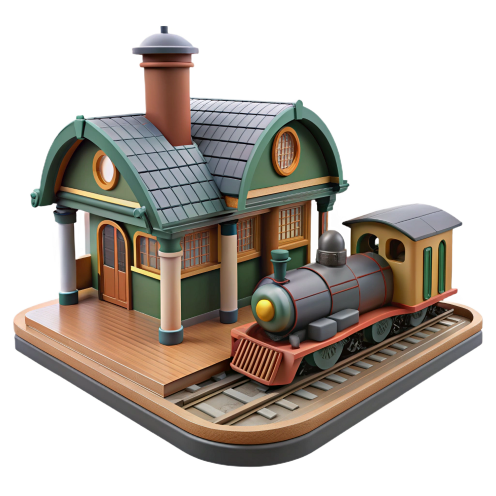stunning rustic impressive modern magnificent artistic Charming 3D Render Train Station Illustration exclusive original original png