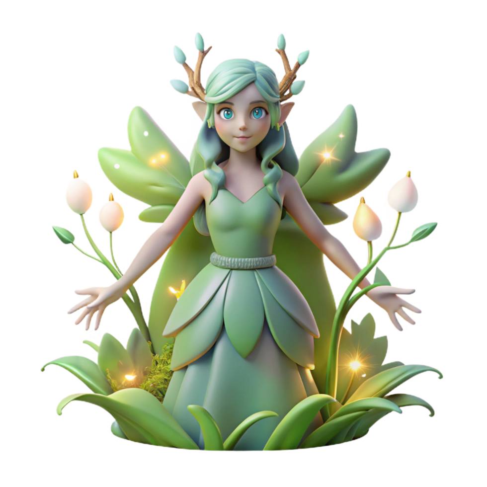 serene creative elegant vintage impressive classic 3D Render Green Fairy Illustration high quality original high resolution png