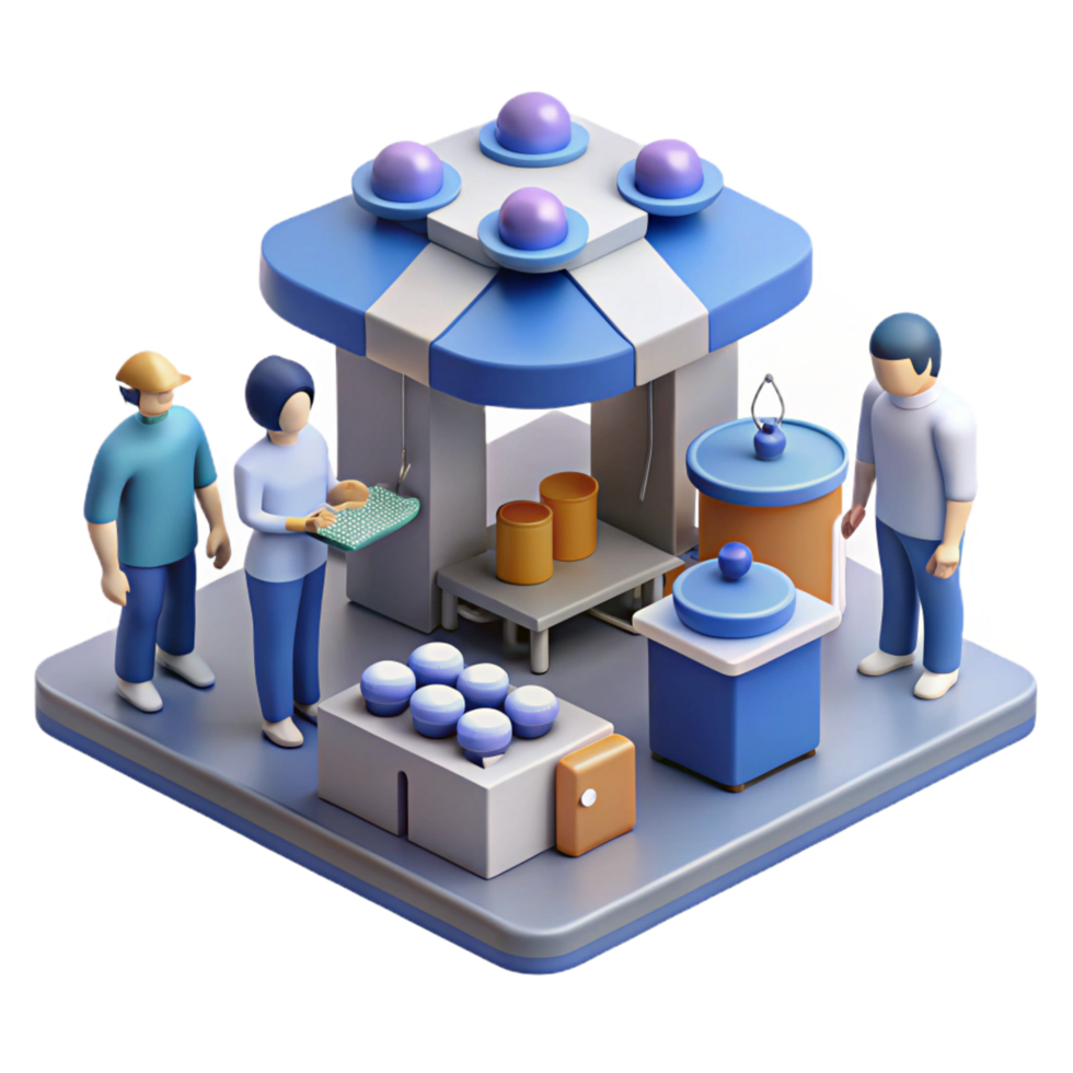 serene artistic dramatic classic serene traditional 3D Illustration Food Stall Market Scene original professional premium png