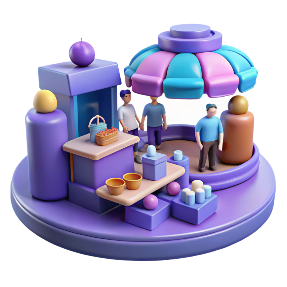 impressive modern serene abstract wonderful traditional 3D Render Cartoon Market Illustration high quality authentic professional png