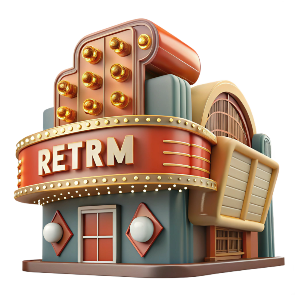 stunning creative wonderful rustic wonderful minimalist Retro Arcade Building 3D Render professional 4K 4K png
