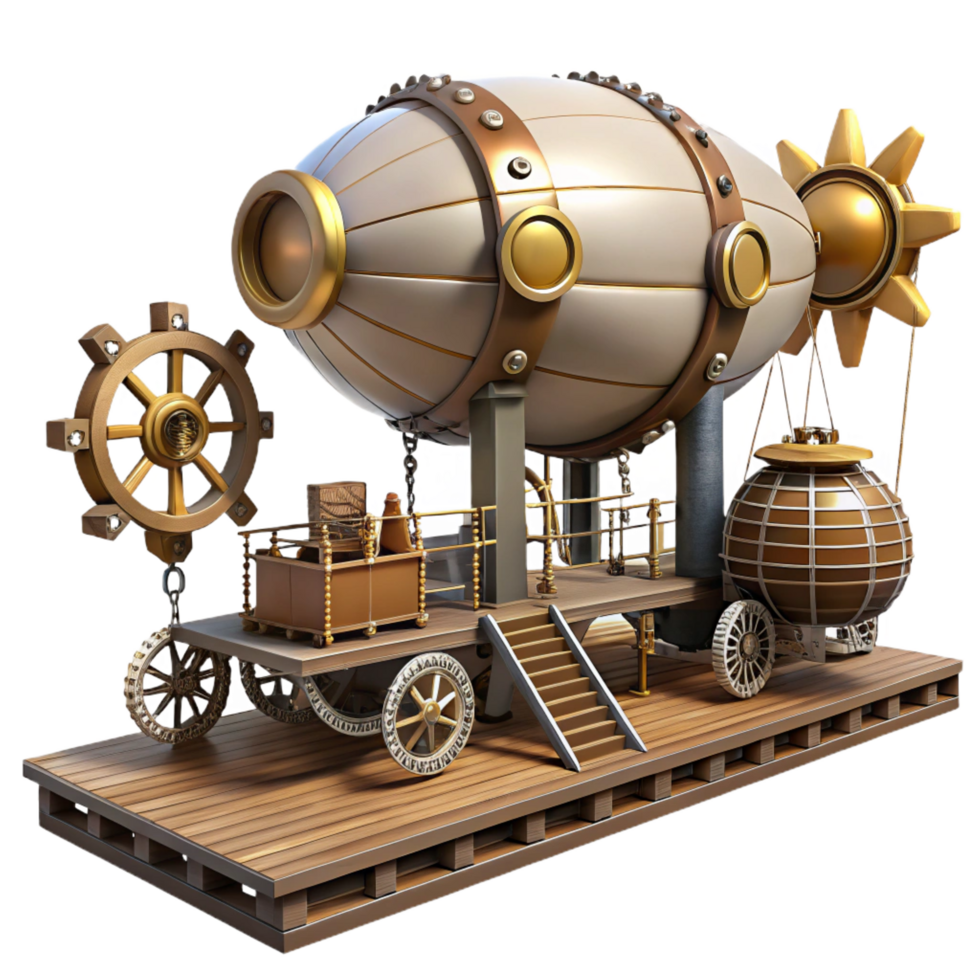 impressive traditional elegant abstract magnificent modern Steampunk Airship 3D Model detailed 4K premium png