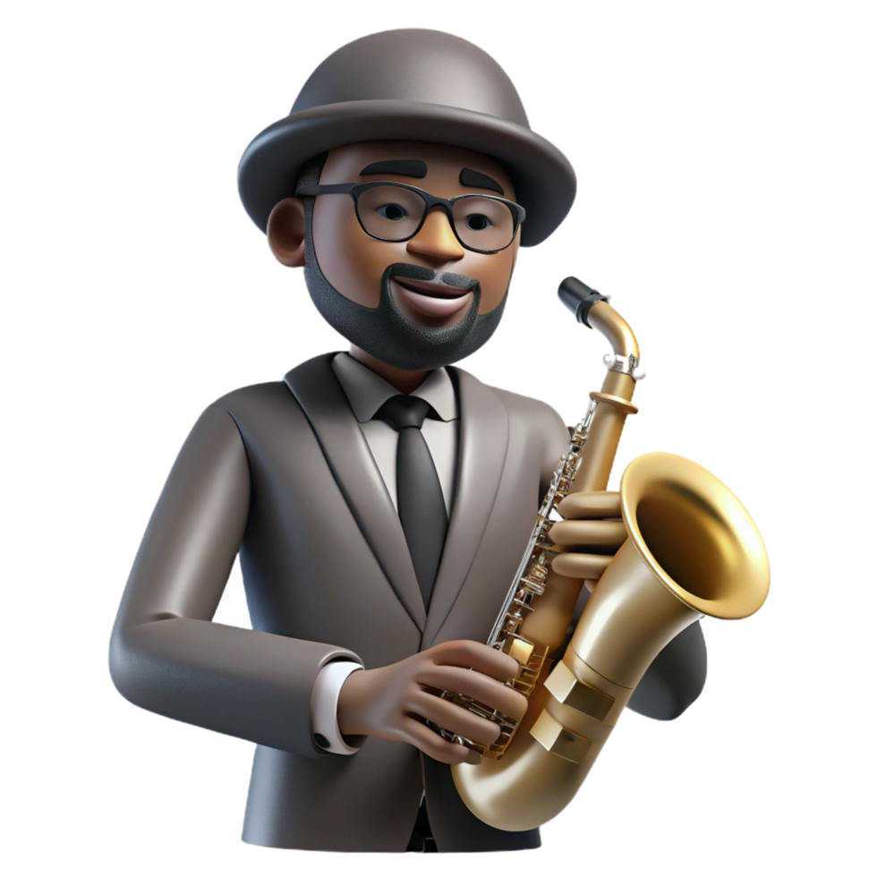 beautiful minimalist wonderful artistic magnificent modern 3D Cartoon Saxophonist Illustration original exclusive authentic png