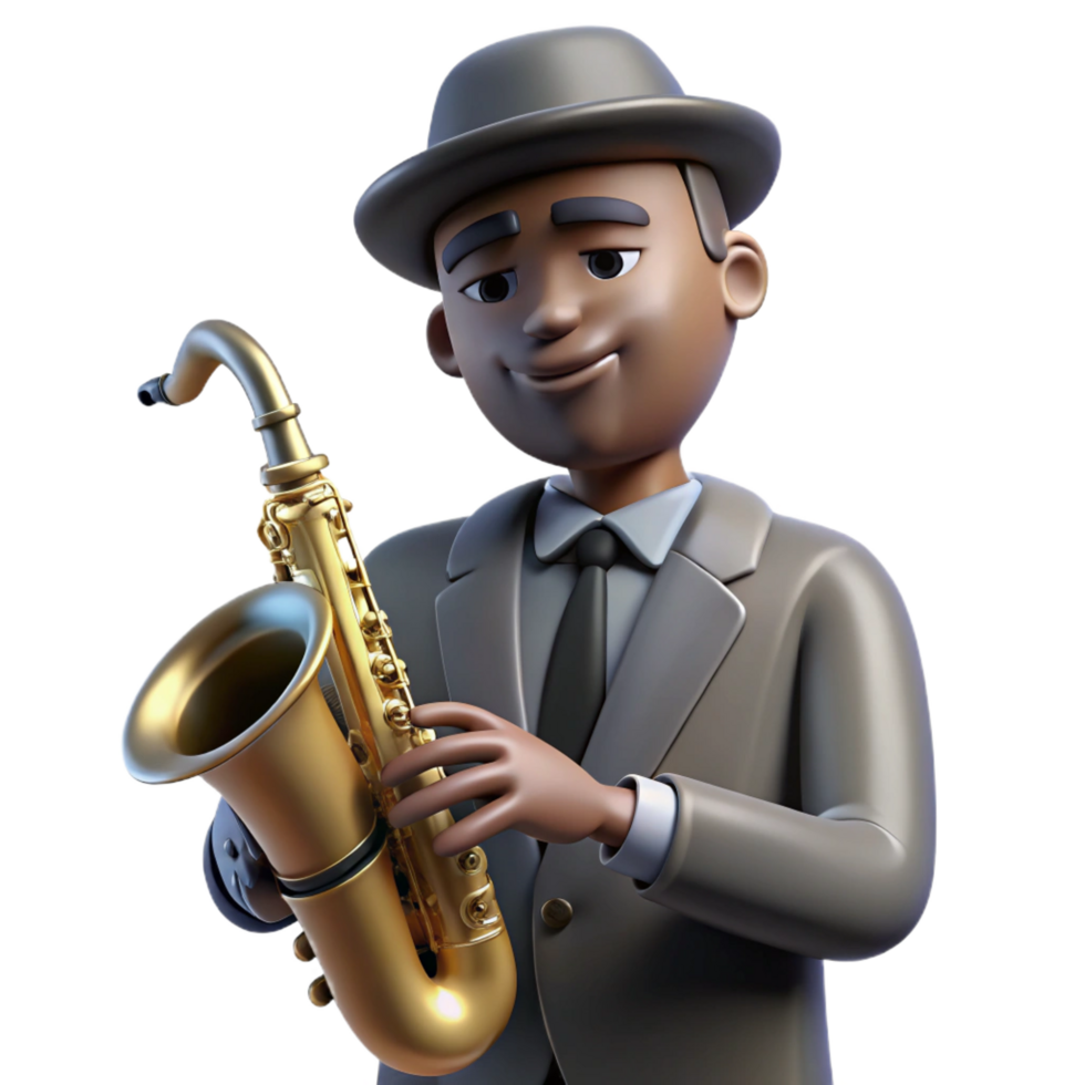 impressive modern vibrant abstract dramatic traditional 3D Cartoon Saxophonist Illustration high resolution 4K high quality png