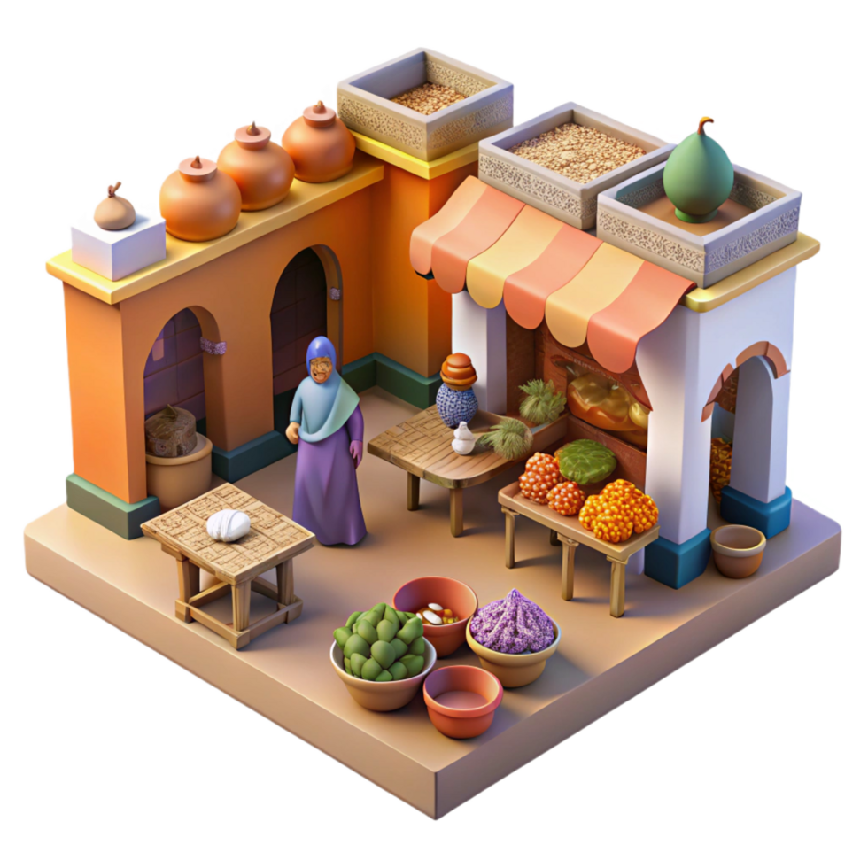stunning rustic beautiful rustic elegant abstract 3D Illustration of a Vibrant Market Stall high quality professional detailed png