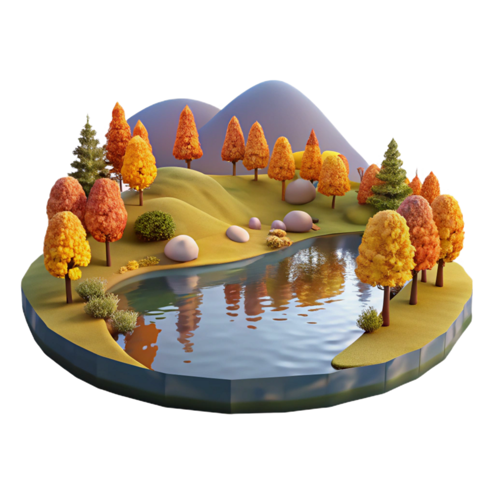 vibrant minimalist dramatic minimalist extraordinary abstract Autumnal 3D Lake Scene Illustration professional high resolution 4K png