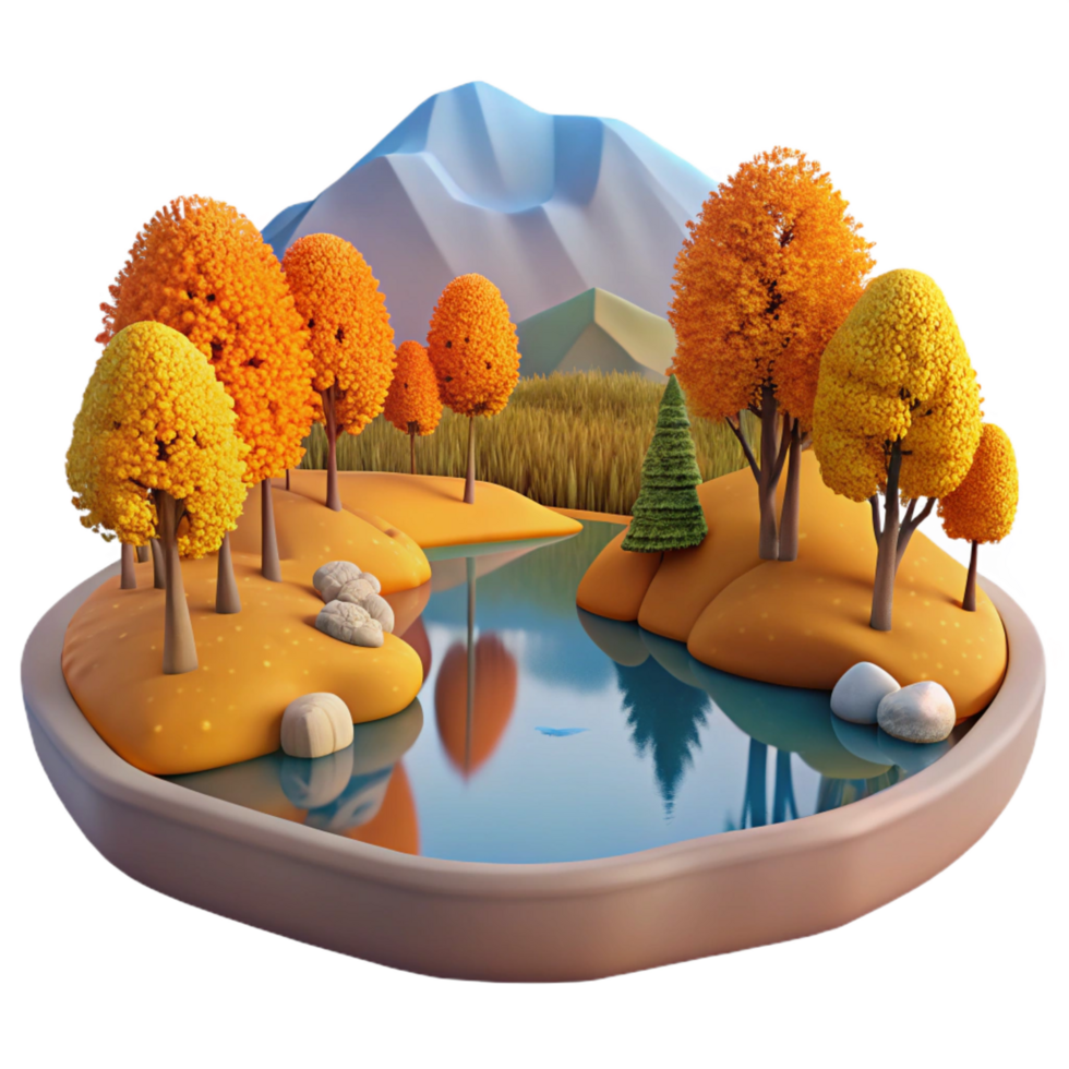 magnificent abstract beautiful creative vibrant creative Autumn Lake 3D Illustration detailed 4K detailed png
