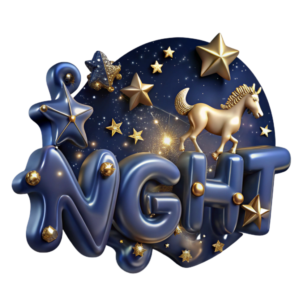Night unicorn 3d illustration png