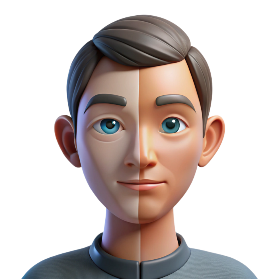 serene abstract stunning traditional extraordinary classic 3D Cartoon Boy Half Face Illustration high resolution original high resolution png
