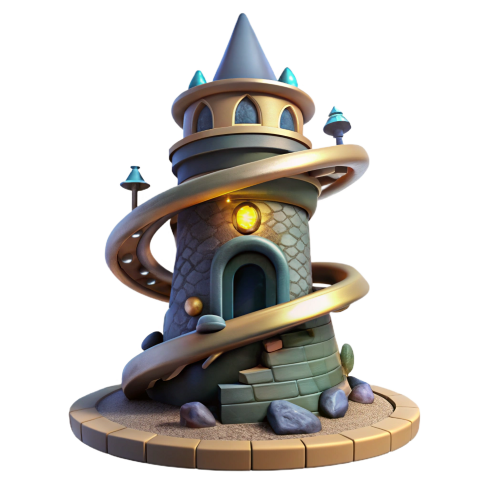 dramatic abstract impressive artistic dramatic contemporary Whimsical 3D Castle Tower Illustration detailed high quality professional png