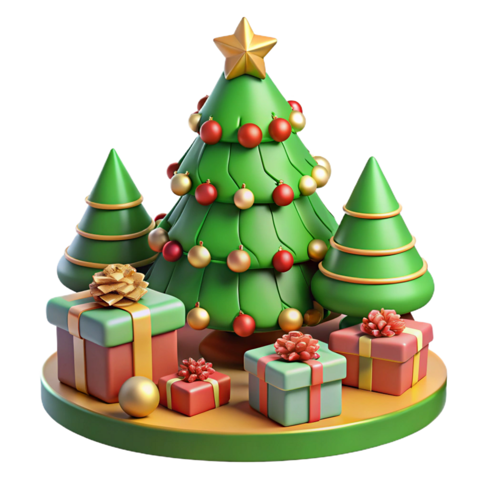 stunning creative beautiful modern stunning modern 3D Christmas Tree with Presents Illustration genuine high resolution exclusive png