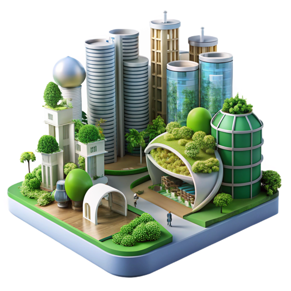 A city with trees and buildings png
