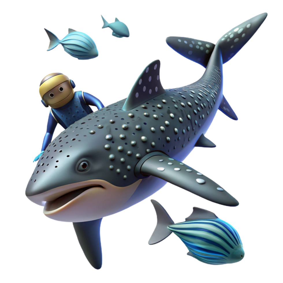 elegant modern beautiful abstract serene contemporary 3D Cartoon Whale Shark and Diver original high quality genuine png