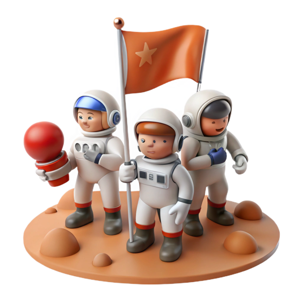 elegant minimalist magnificent contemporary wonderful creative 3D Astronaut Team on Mars Illustration authentic 4K high quality png