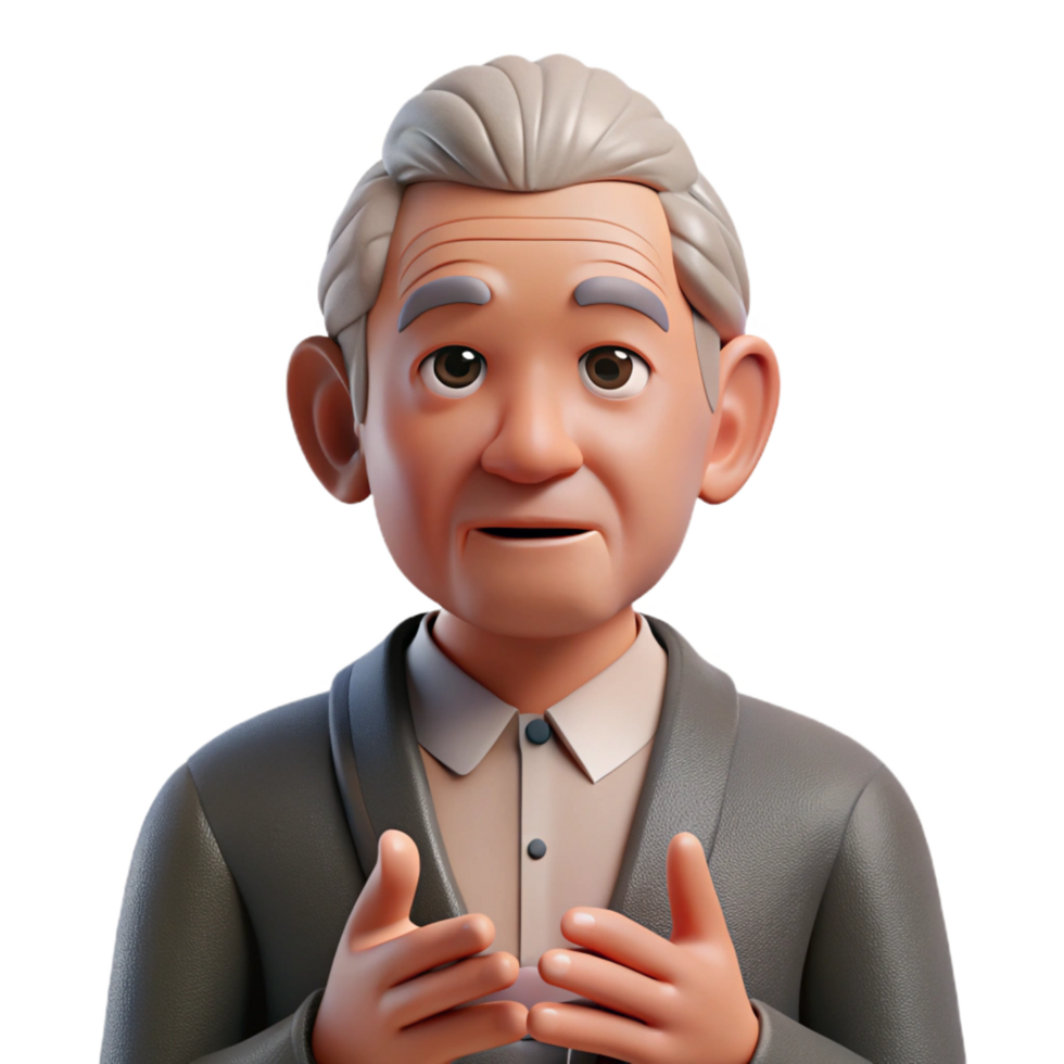 serene vintage elegant traditional wonderful creative 3D Elderly Man Cartoon Illustration authentic premium 4K png