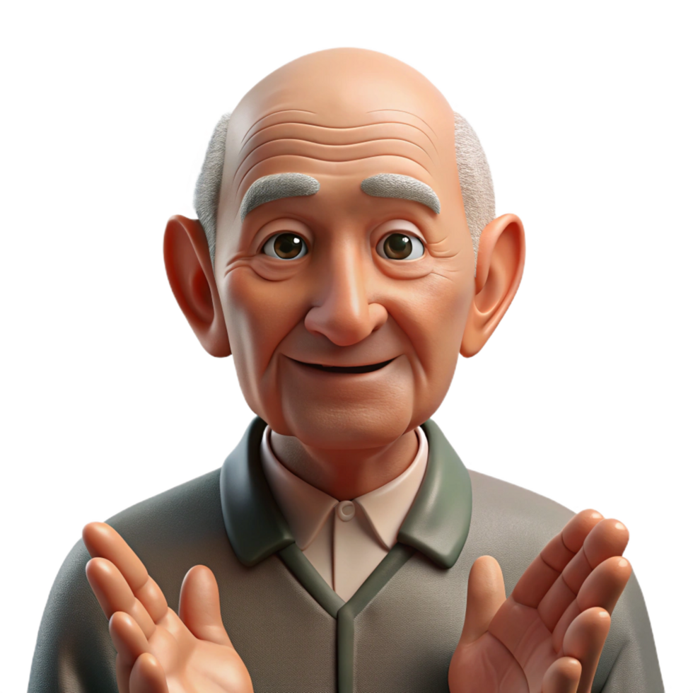 elegant minimalist serene creative dramatic vintage 3D Cartoon Elderly Man Illustration detailed premium high resolution png