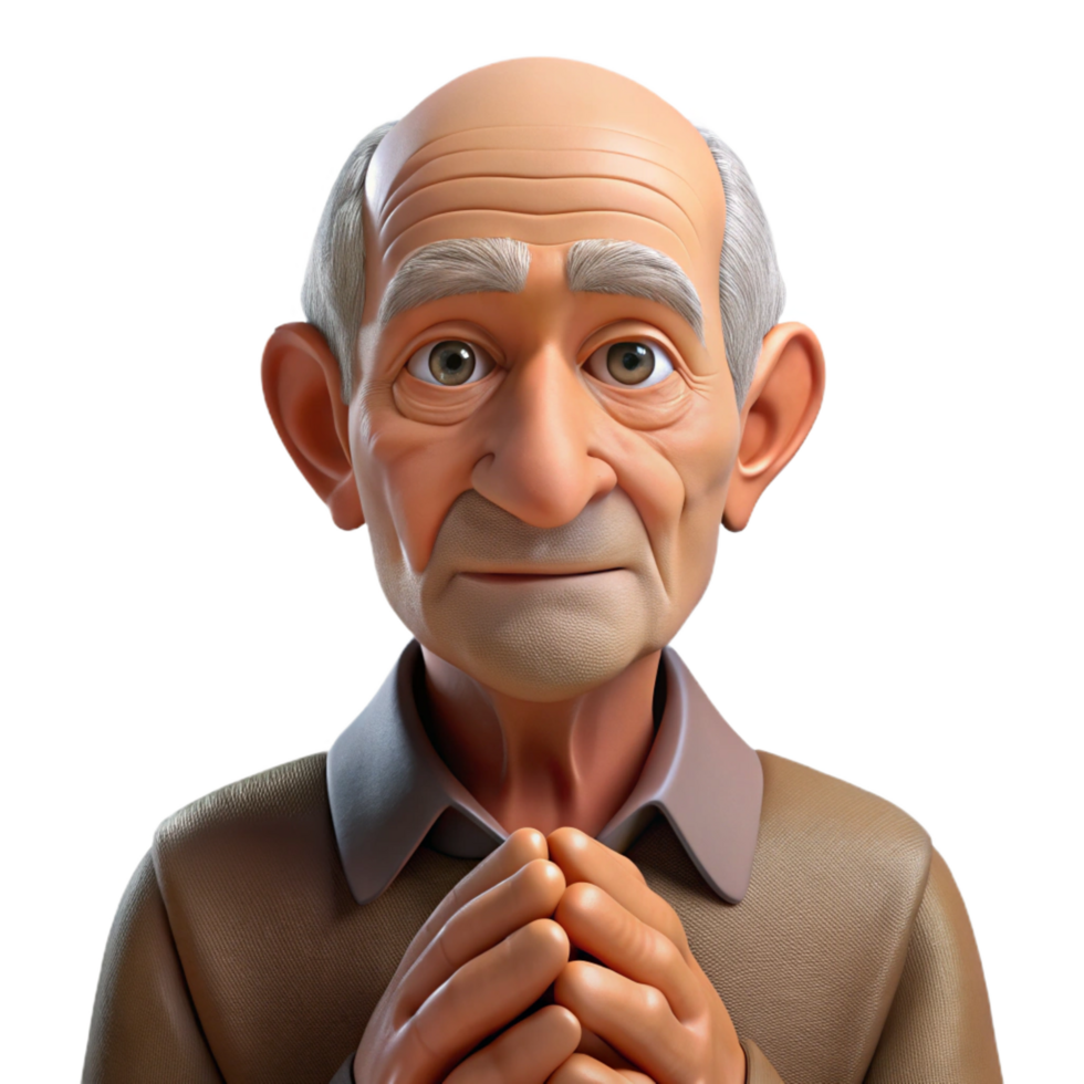 serene minimalist stunning modern impressive classic 3D Cartoon Elderly Man Illustration high resolution high quality 4K png