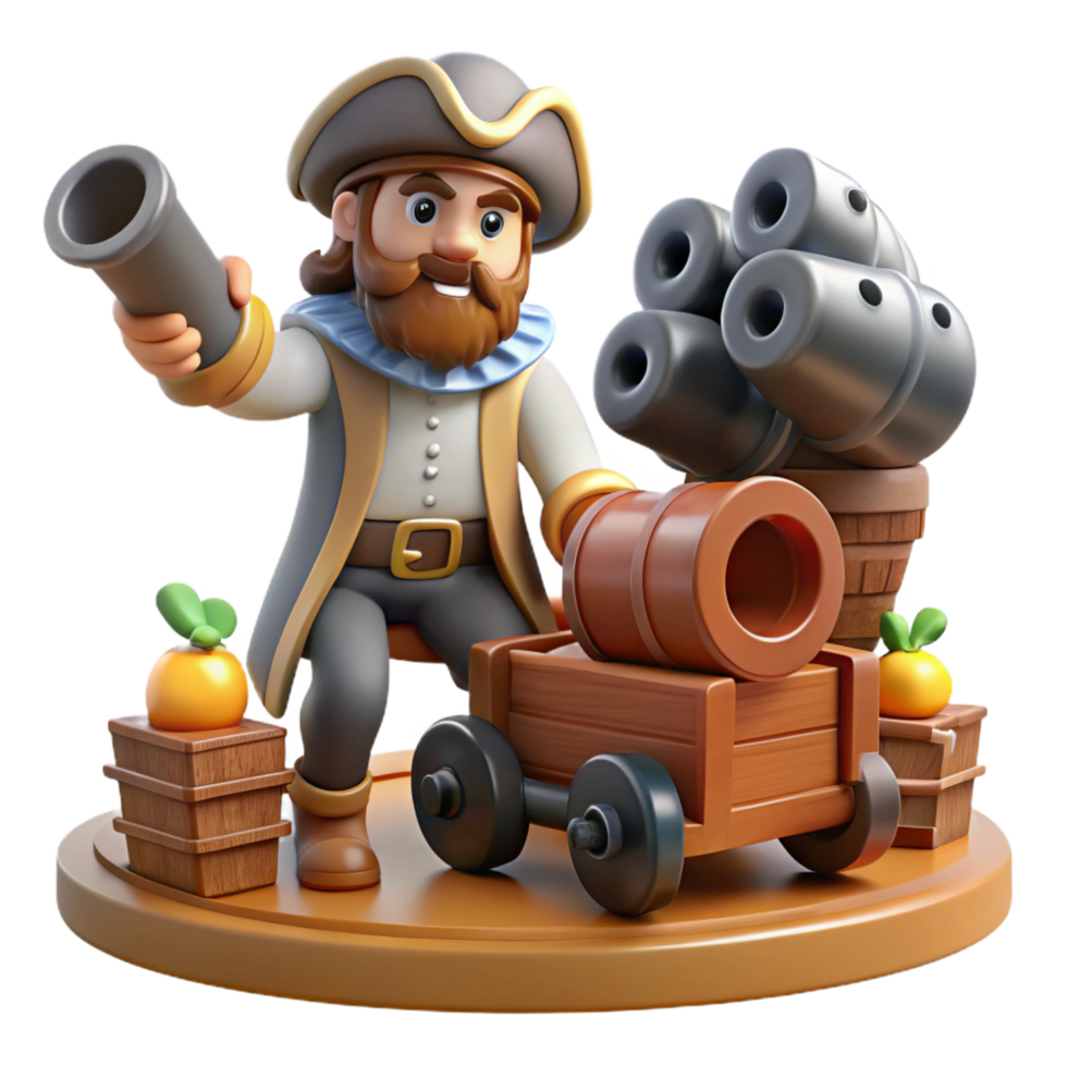 A cartoon pirate with a cannon and a cart png