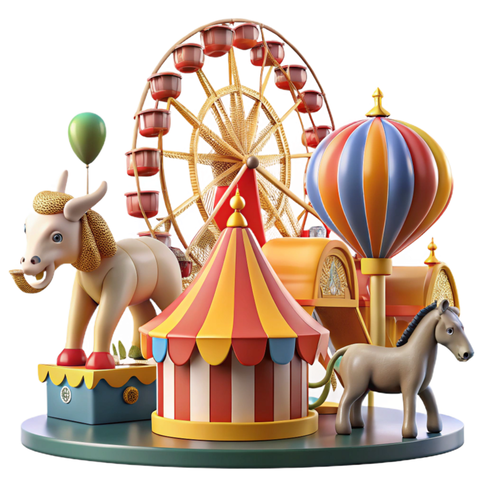 magnificent creative dramatic modern Amusement Park 3D Illustration detailed high resolution png
