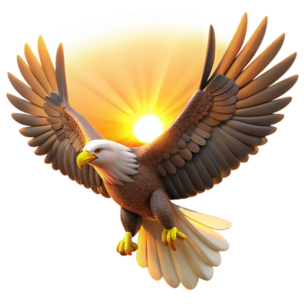 An eagle flying in front of a sun png