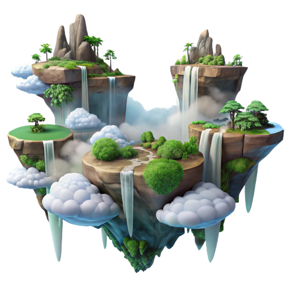 Floating Island Paradise 3D Waterfall Illustration png